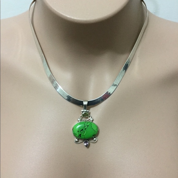 Faux Turquoise Sterling Silver Pendant - Picture 4 of 4